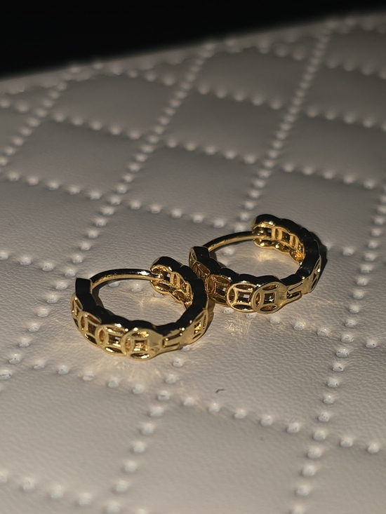 Jewelry - NWOT 18K Gold Plated Stainless Steel Chinese Coin Huggie Hoop Earrings